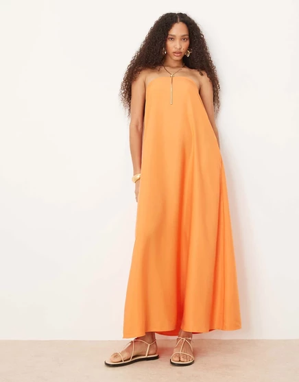 ДИЗАЙНЕРСКОЕ макси-платье-бандо ASOS из купро-кожи цвета папайи papaya