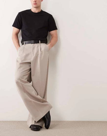 Элегантные свободные брюки в складку ASOS DESIGN из темного камня stone