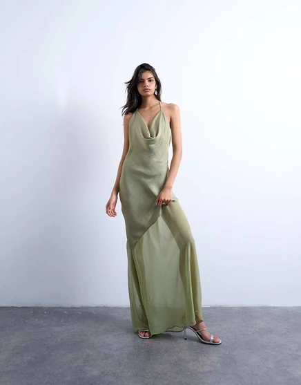Платье с воротником-хомутом из смешанной ткани Topshop для торжественных случаев нежно-зеленого цвета soft green