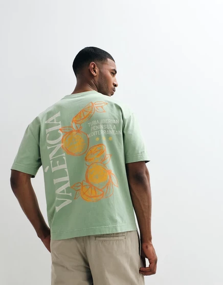 Мужская футболка Hollister Valencia с принтом на спине, зеленая