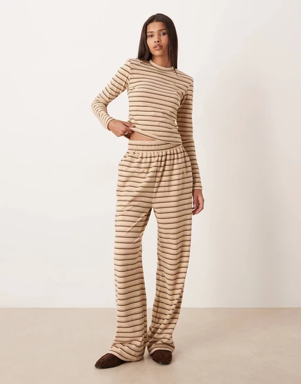 Широкие брюки из джерси Wanderdoll Frankie premium heavyweight в кремовую полоску - часть комплекта cream stripe