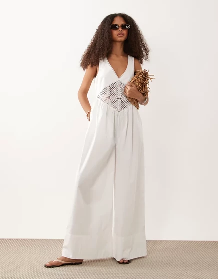 Женский комбинезон ASOS Design с кружевной вставкой на талии, айвори