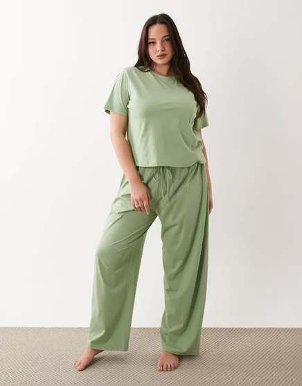 Пижамные брюки ASOS DESIGN Curve из хлопка фисташкового цвета, сочетающиеся между собой