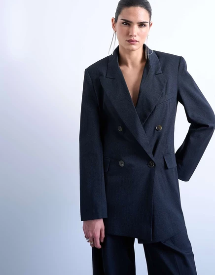 Женский двубортный оверсайз пиджак topshop в полоску, темно-синий
