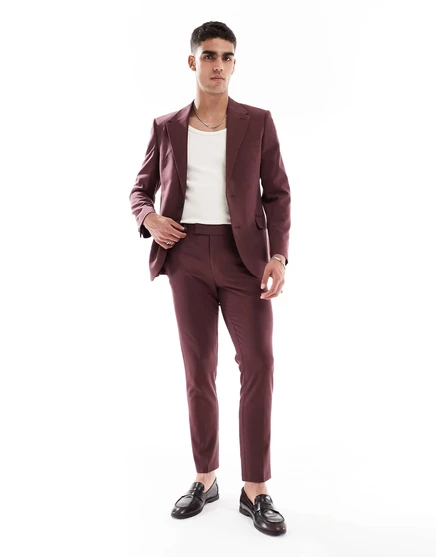 Зауженные брюки-скинни от ASOS DESIGN в четыре стороны бордового цвета burgundy