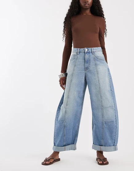 Джинсы-бочкообразки ASOS DESIGN с плиссировкой на коленях и манжетами по низу в винтажном стиле vintage wash