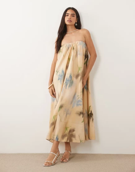 Женское макси-платье ASOS Design бандо, кремовое в цветах