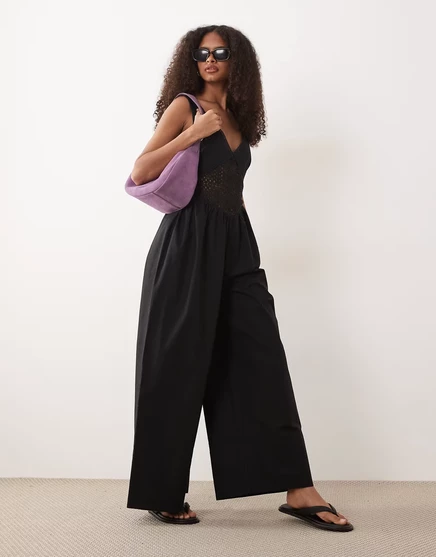 Женский комбинезон ASOS Design с вязаной вставкой, черный