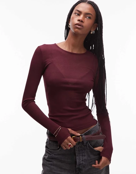 Полупрозрачный удлиненный топ ASOS DESIGN ягодного цвета berry