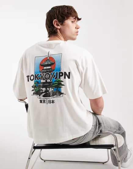 Мужская футболка ASOS Design с принтом Japan, молочная