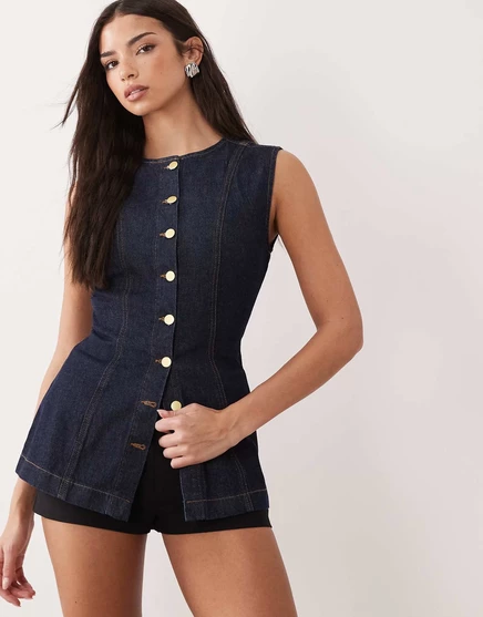 Женская джинсовая длинная жилетка ASOS Design, индиго