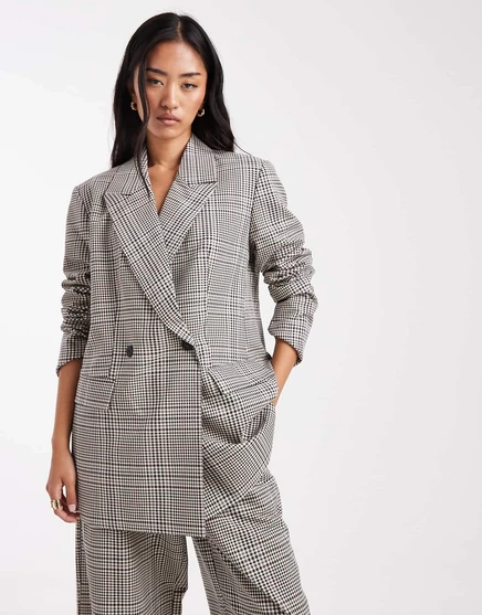 Дизайнерский двубортный блейзер ASOS в мелкую клетку micro check