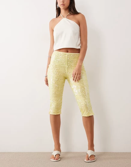 Женские укороченные брюки ASOS Design в пайетках, желтые