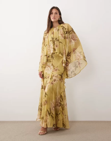 Женское платье макси ASOS с накидкой и клиньями, зеленый