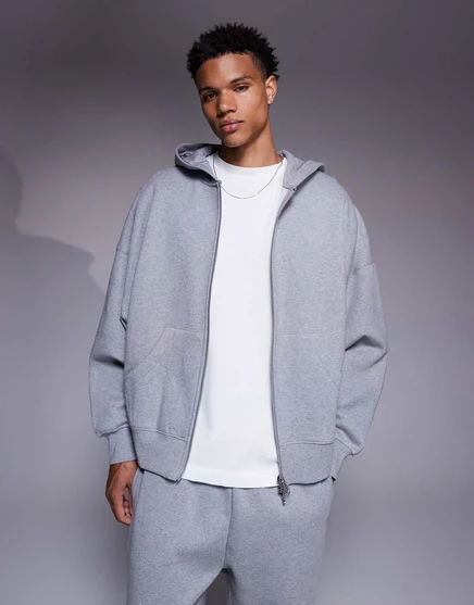 Толстовка ASOS DESIGN premium heavyweight extreme oversize на молнии с капюшоном из вереска серого цвета толщиной 400 г gray heather