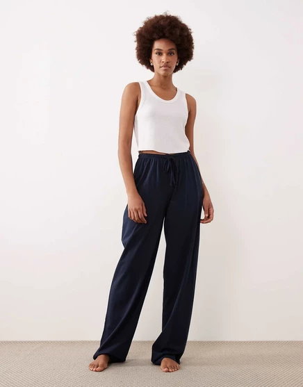 Дизайнерские высокие пижамные брюки ASOS из хлопка в полоску темно-синего цвета navy