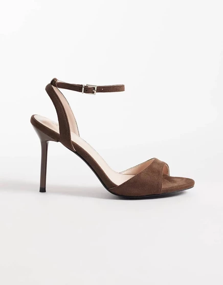 РЕЙД Линна босоножки на тонком каблуке из коричневой замши brown suede