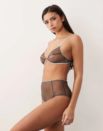 Сетчатые трусы с высокой посадкой от ASOS DESIGN Emilia с контрастной отделкой серого цвета
