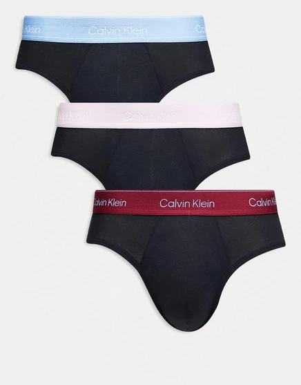 Хипстерские трусы-боксеры Calvin Klein Icon из хлопка-стрейча, 3 упаковки, черного цвета с красными/синими/кремовыми поясами multi