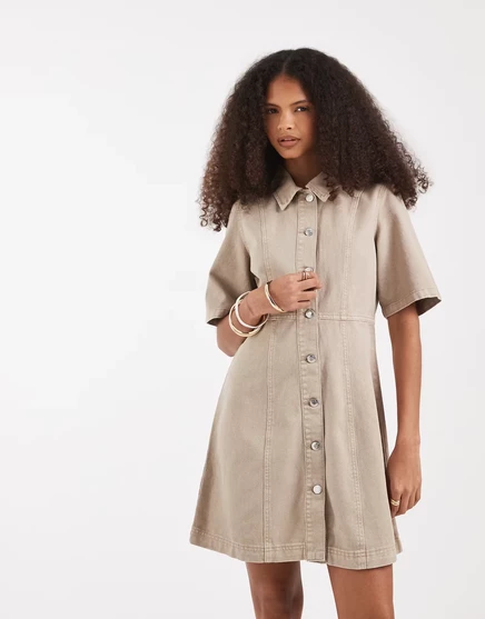 Женское джинсовое мини-платье Vero Moda на пуговицах, светло-бежевое