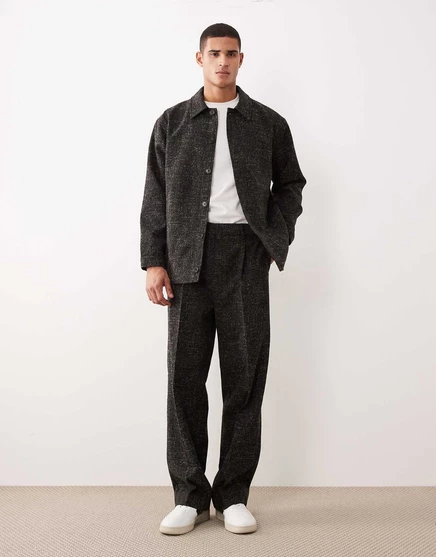 Широкие элегантные брюки ASOS DESIGN из темно-коричневой ткани букле - часть комплекта charcoal