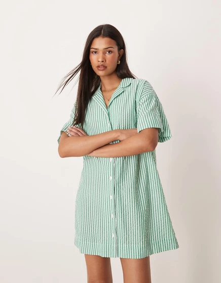 ДИЗАЙНЕРСКОЕ платье-рубашка для боулинга ASOS в зеленую полоску green stripe