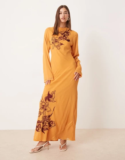 Женское платье ASOS Design макси с вышивкой, оранжевое
