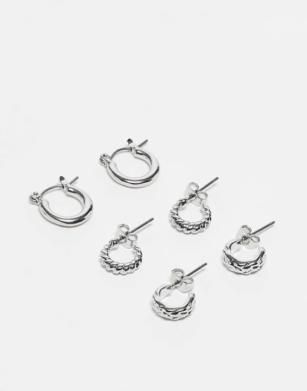 Серебряные обручи huggie hoops в упаковке по 3 штуки silver