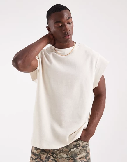Мужская футболка asos design вафельная свободного кроя, кремовая