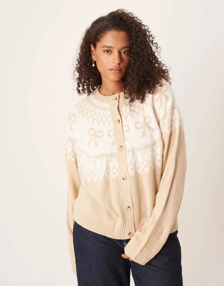 Бежевый кардиган с кокеткой и изогнутым бантом от ASOS DESIGN taupe