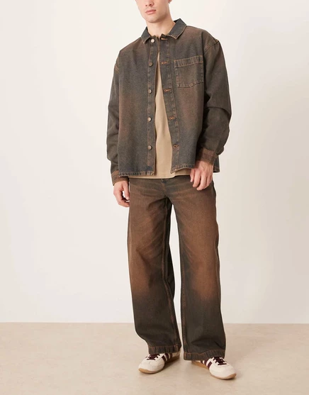 ДИЗАЙНЕРСКИЕ джинсы-бочкообразки ASOS коричневого цвета после стирки brown wash