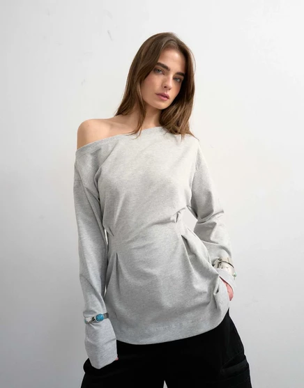 Женский топ TopShop с открытыми плечами, серый меланж