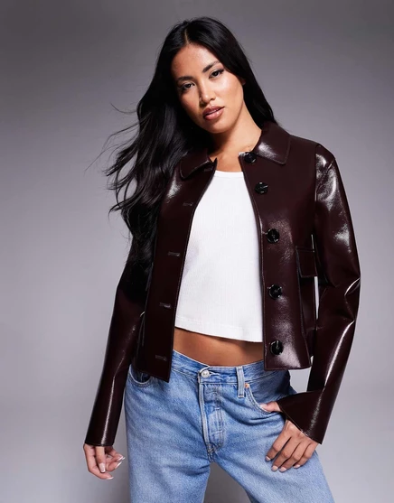 Женская куртка River Island из экокожи на пуговицах, бордо