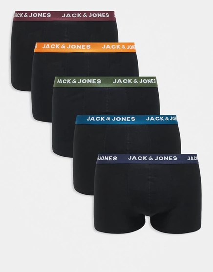 Боксерские трусы Jack &Jones из 5 упаковок с цветными поясами black