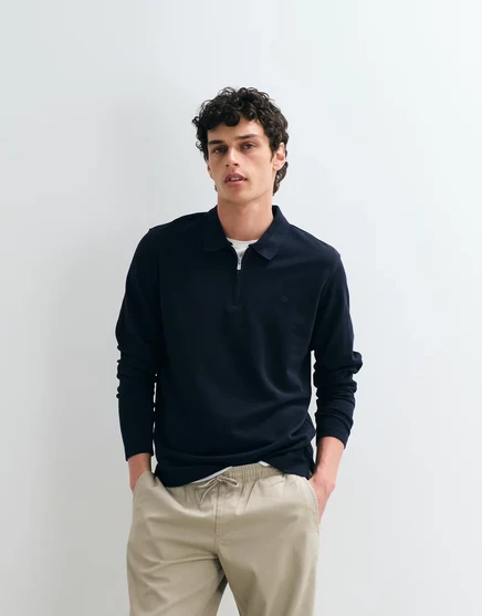 Топ-поло на молнии с длинными рукавами Jack &amp Jones темно-синего цвета цвета ночного неба