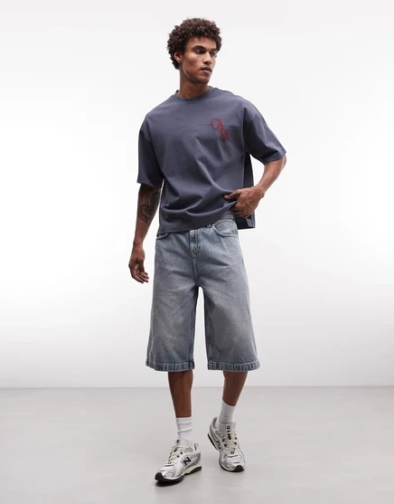 Мужские удлиненные джинсовые шорты ASOS Design, серые