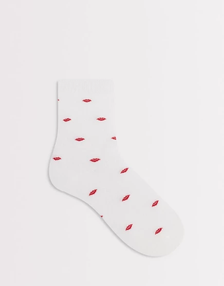 Белые носки с принтом Pieces lips bright white