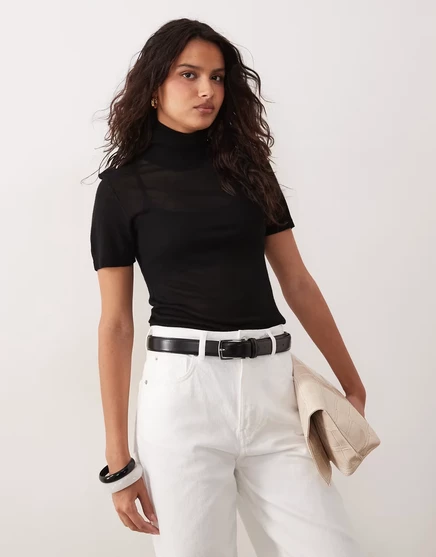Женская прозрачная футболка ASOS Design с высоким воротом, черная