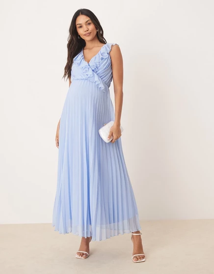 Плиссированное миди-платье с оборками для беременных ASOS DESIGN нежно-голубого цвета baby blue