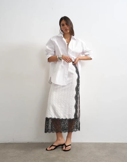 Макси-юбка с кружевными вставками Topshop в белую полоску white stripe