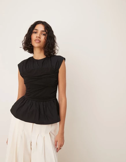 Бандажный топ ASOS DESIGN из ткани микс с рюшами черного цвета black