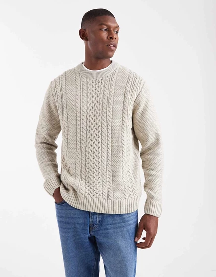 Вязаный свитер Jack &Jones кремового цвета white melange