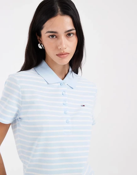 Женская футболка-поло Tommy Jeans slim в полоску, синяя