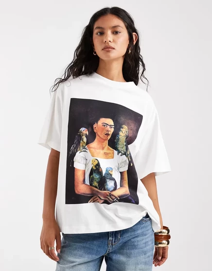 Женская футболка ASOS Design oversize, принт попугаи, белая