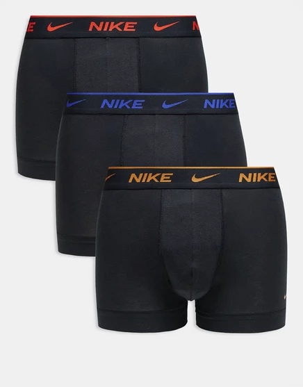 Повседневные хлопковые эластичные трусы Nike из 3-х комплектов черного цвета с цветным поясом синего / желтого / красного цвета, черно - светло-малиновый