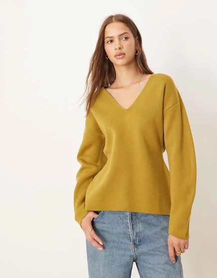 Зеленый топ ASOS DESIGN с экстремально низким V-образным вырезом и завышенной талией green