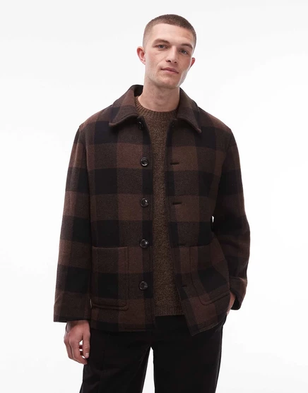 Короткая шерстяная куртка Tommy Hilfiger в коричневую клетку brown