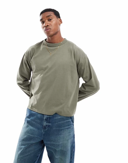 Мужской лонгслив asos design плотный оверсайз, хаки