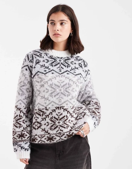 Вязаный свитер с высоким воротом и нейтральным принтом fairisle cloud dancer gray