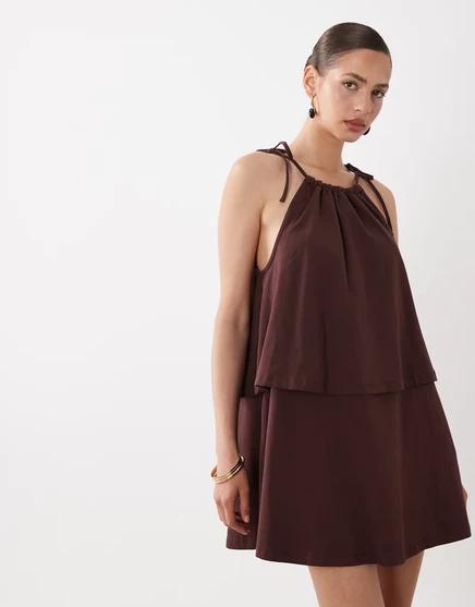 Женское мини-платье ASOS Design с завязкой на шее, шоколадное